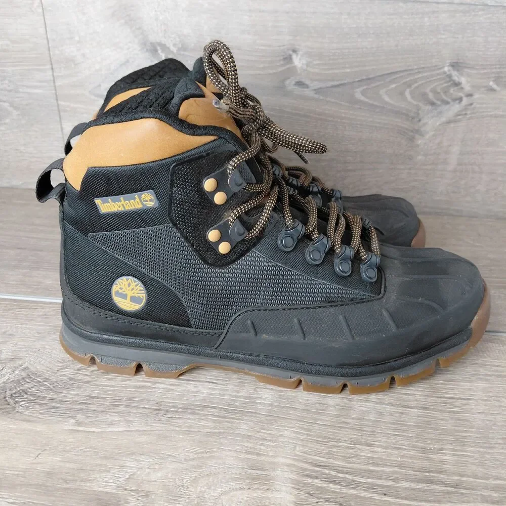 Timberland Euro Hiker Boot Men 8.5 Black Wheat Shell Toe Jacquard Outdoor Hiking